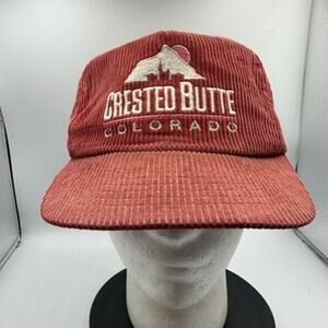 Vtg Crested Butte Colorado Corduroy Hat Red Snapback Ski Mountain Cap 80s 90s
